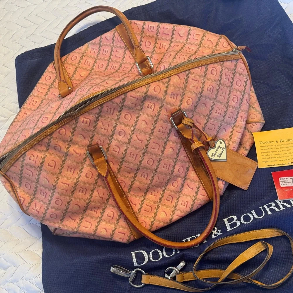 Vintage Dooney & Bourke Bubble Gum Pink Monogram Carry On Travel Bag Y2K - Picture 9 of 16